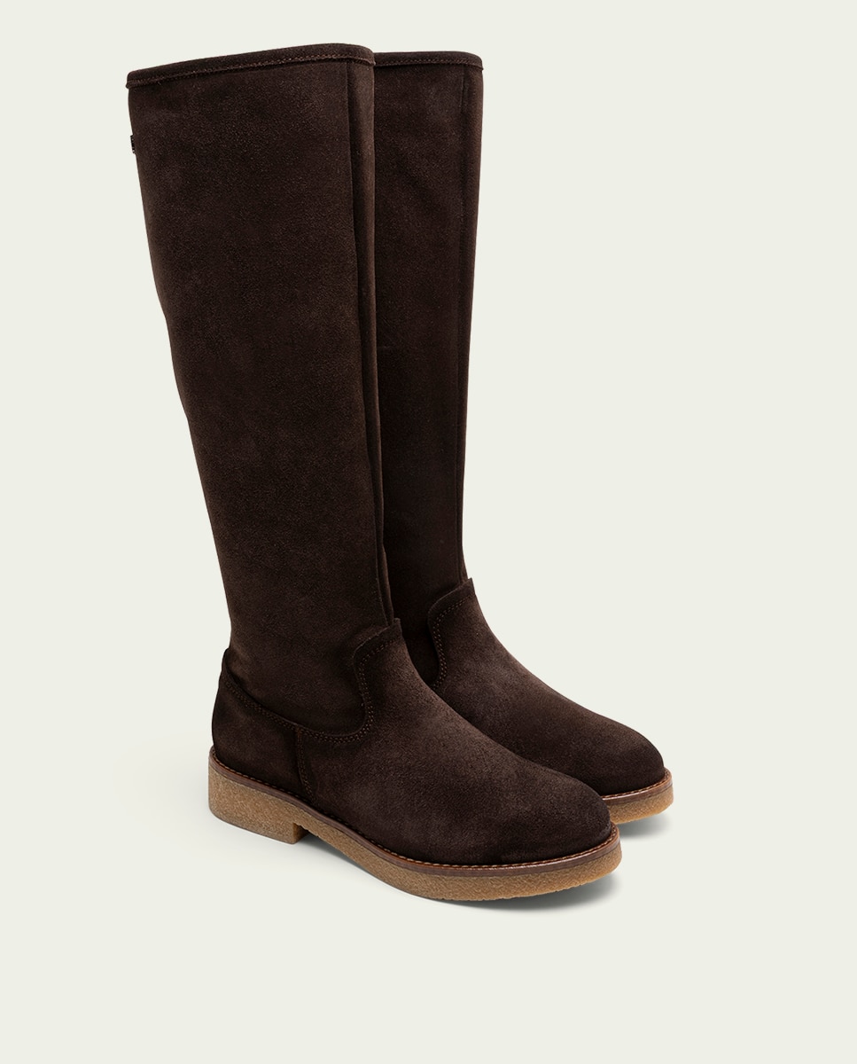 Bota alta de mujer de serraje con cremallera - Porronet - Moka Moka-2