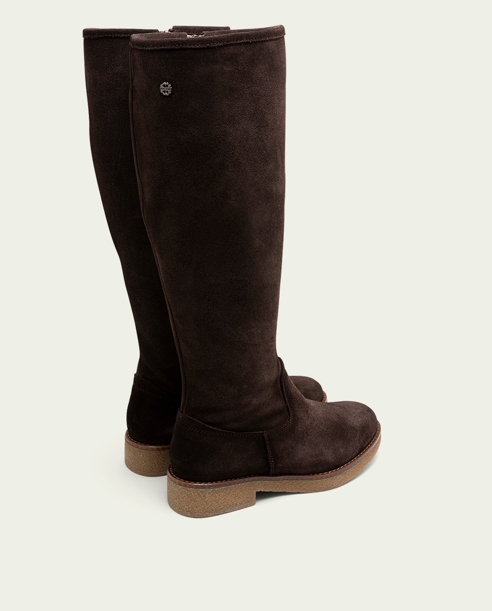 Bota alta de mujer de serraje con cremallera - Porronet - Moka Moka-3