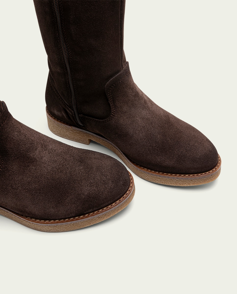 Bota alta de mujer de serraje con cremallera - Porronet - Moka Moka-5
