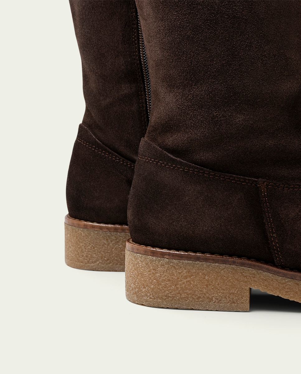 Bota alta de mujer de serraje con cremallera - Porronet - Moka Moka-4