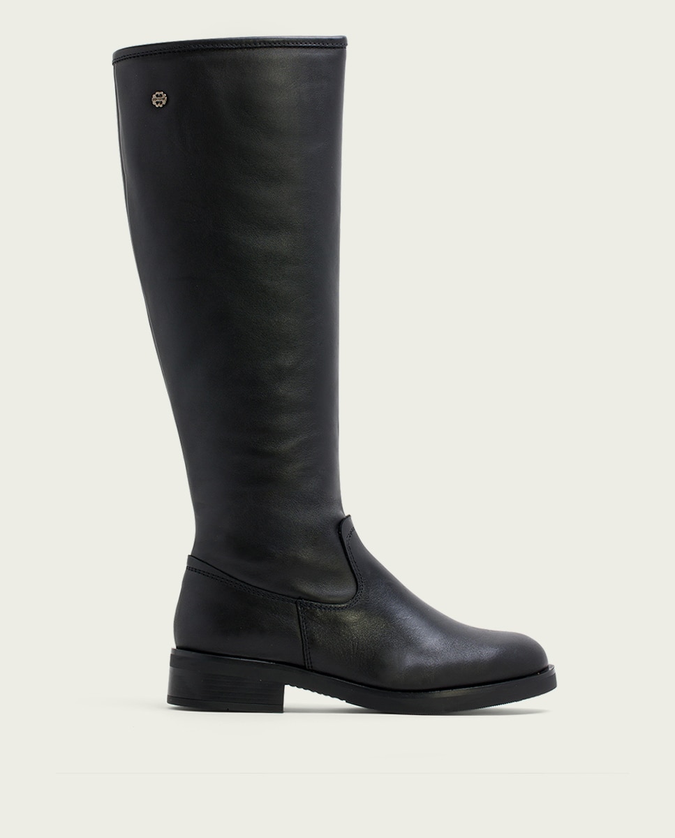 Bota alta de mujer de piel con cremallera - Porronet - Negro Negro-1