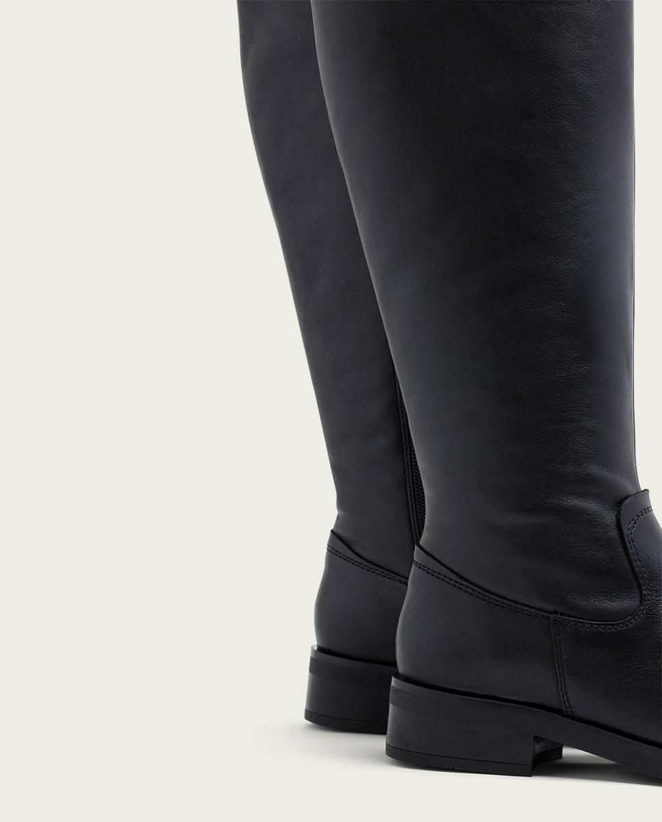 Bota alta de mujer de piel con cremallera - Porronet - Negro Negro-5