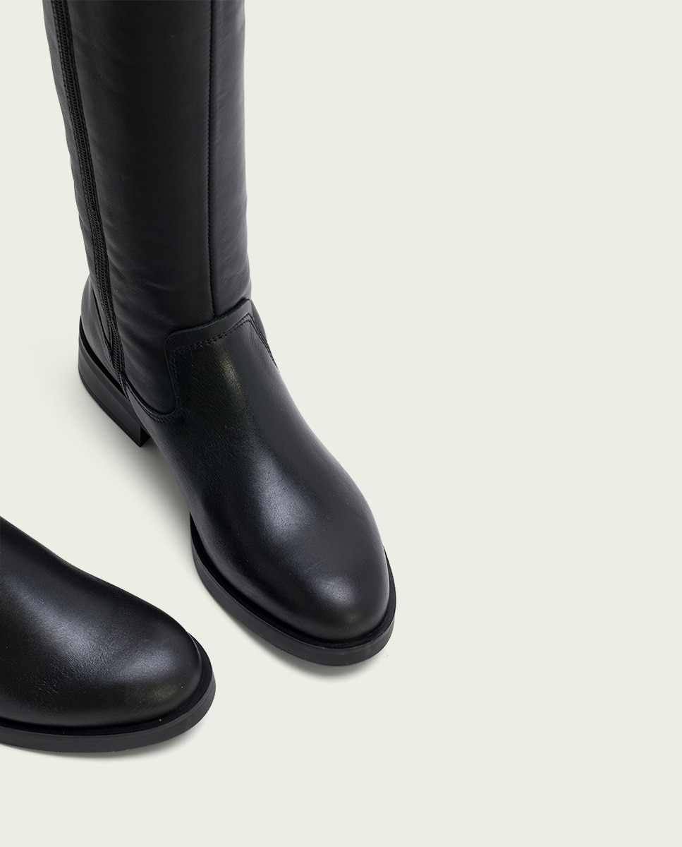 Bota alta de mujer de piel con cremallera - Porronet - Negro Negro-4