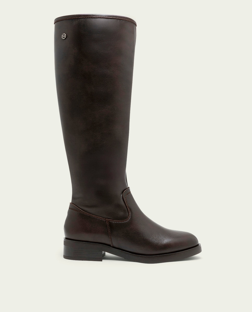 Bota alta de mujer de piel con cremallera - Porronet - Moka Moka-1