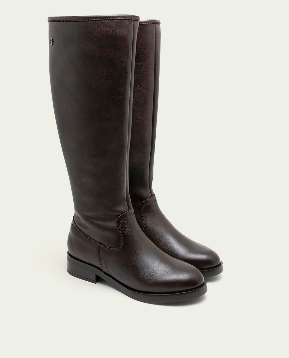 Bota alta de mujer de piel con cremallera - Porronet - Moka Moka-2