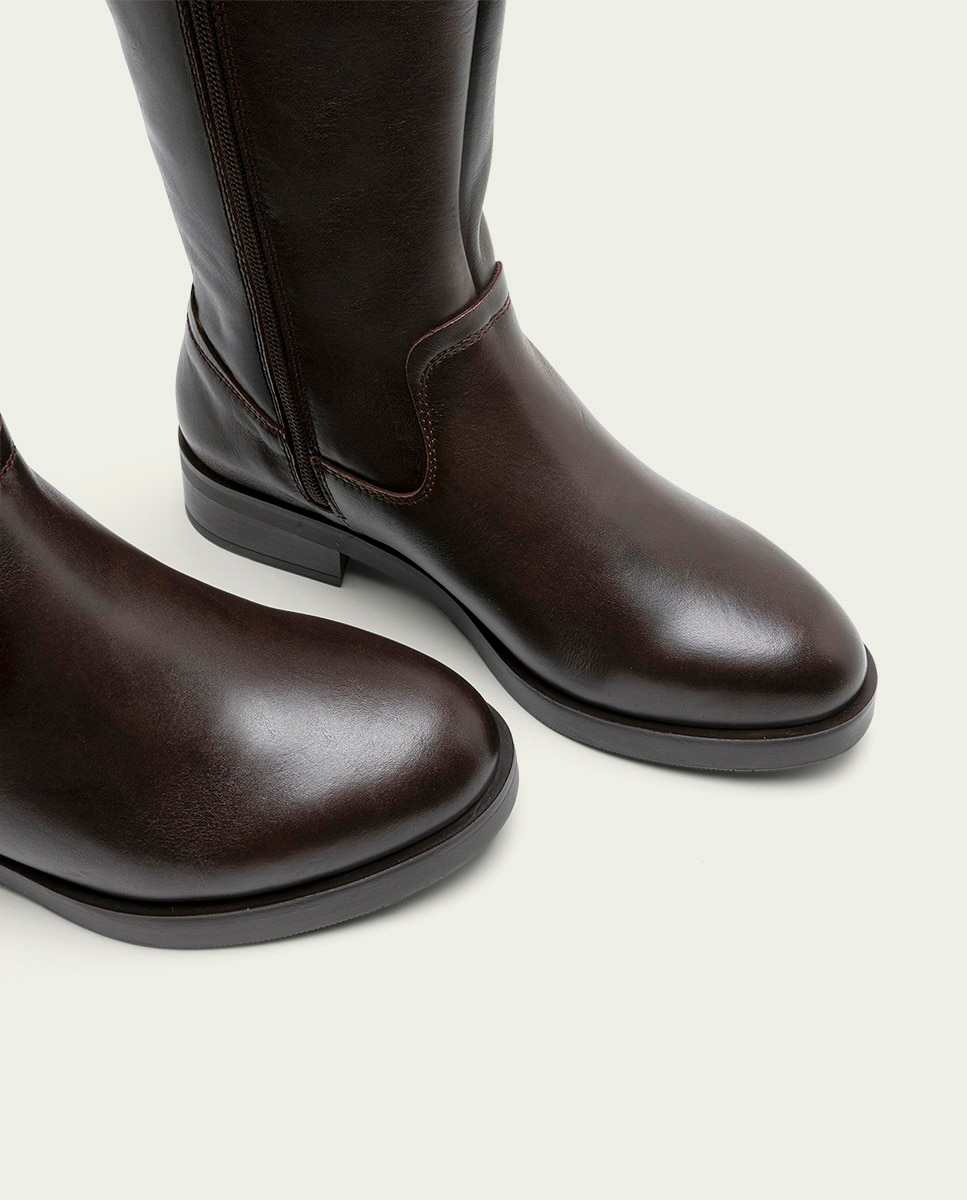 Bota alta de mujer de piel con cremallera - Porronet - Moka Moka-5