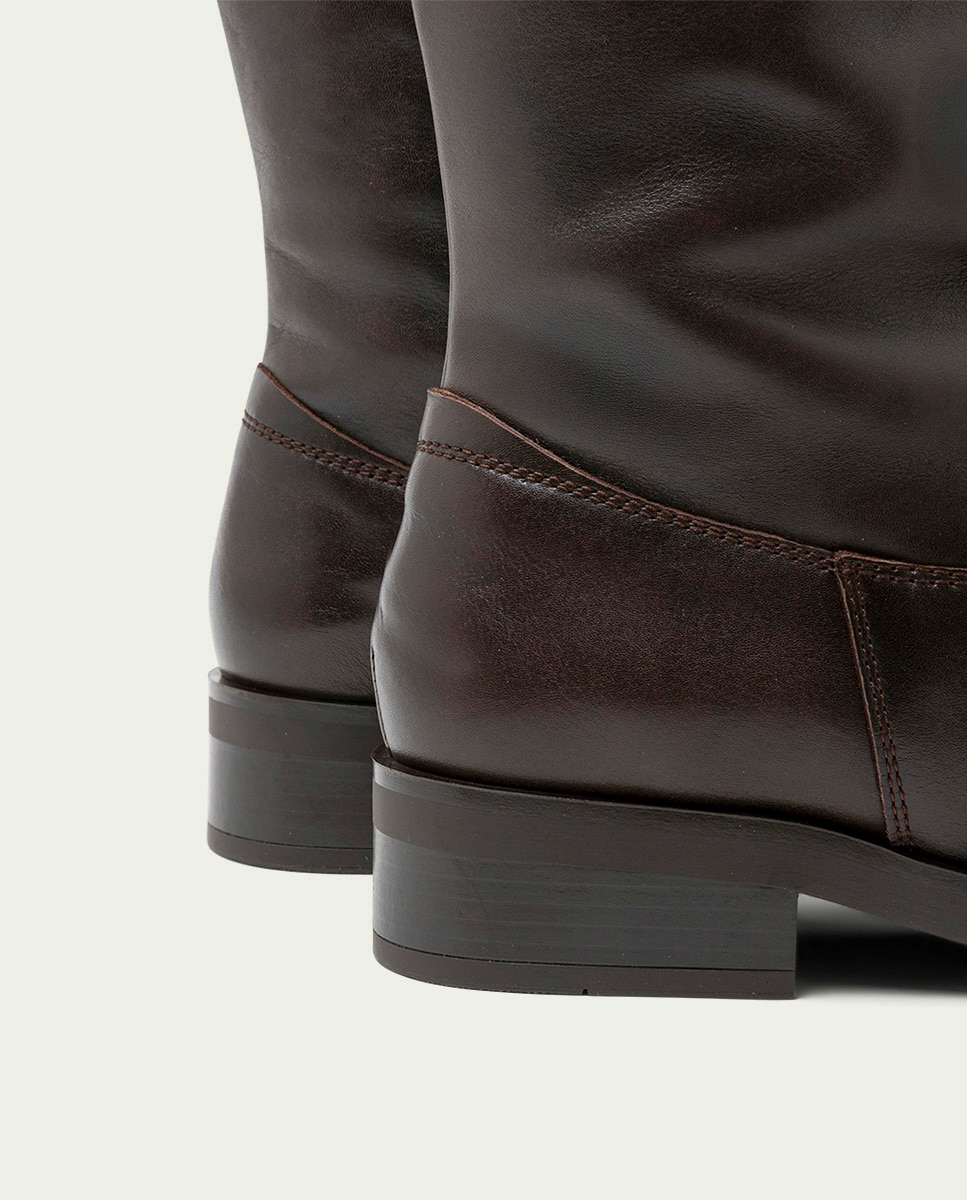 Bota alta de mujer de piel con cremallera - Porronet - Moka Moka-4