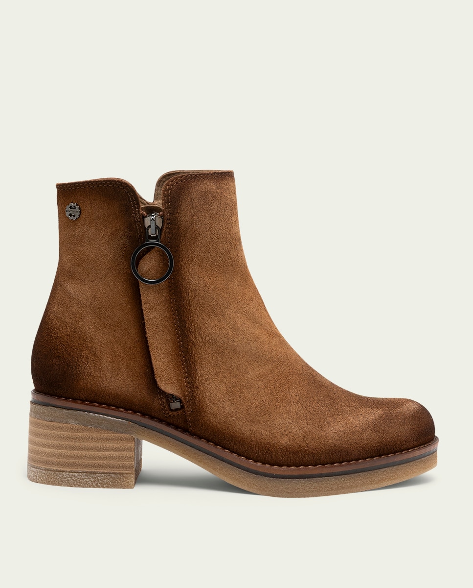 Botines de mujer de serraje con cremallera - Porronet - Cuero Cuero-1