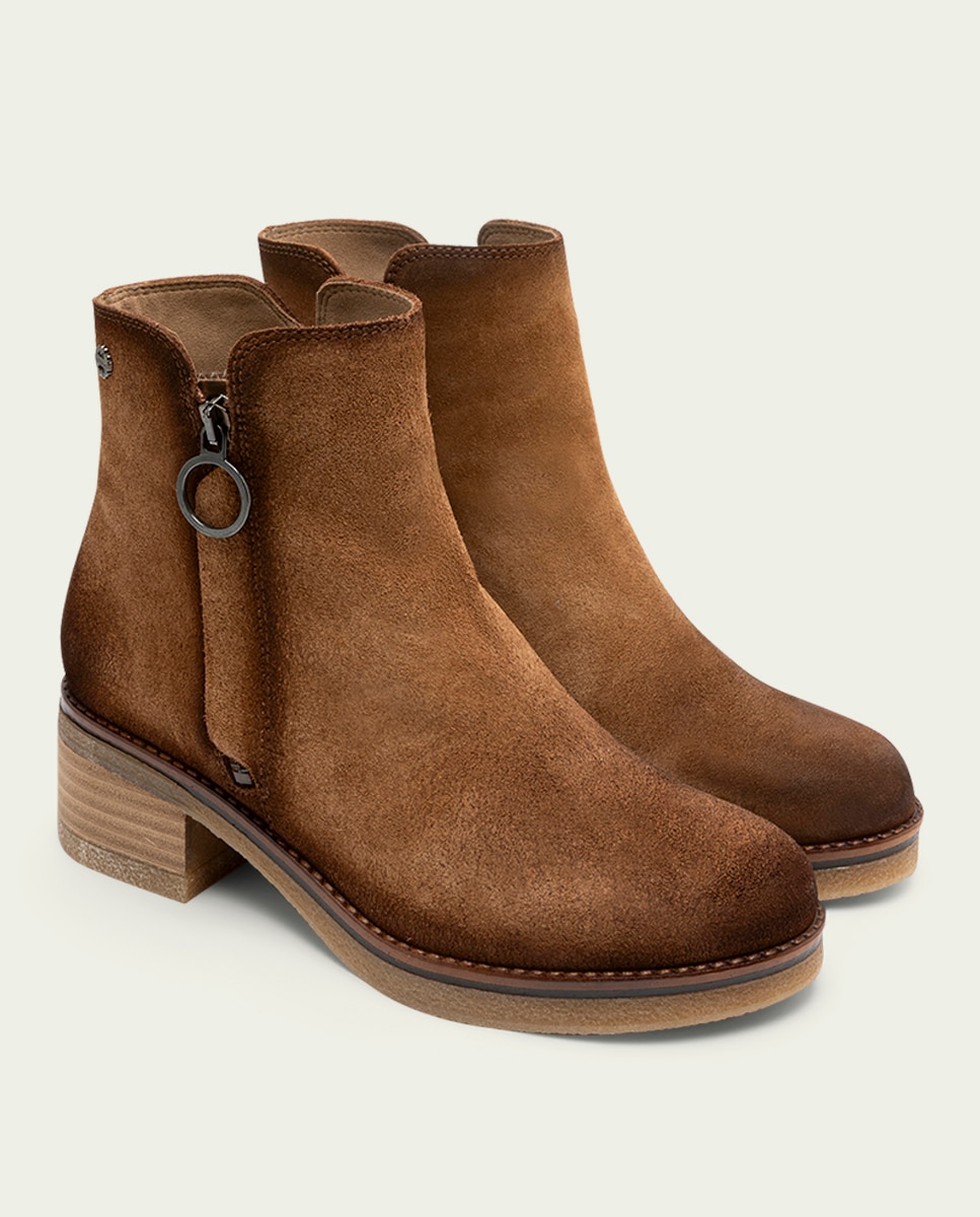 Botines de mujer de serraje con cremallera - Porronet - Cuero Cuero-3