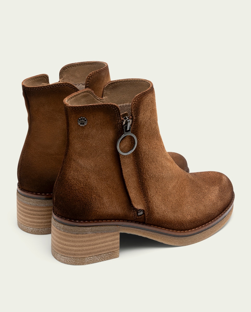 Botines de mujer de serraje con cremallera - Porronet - Cuero Cuero-2
