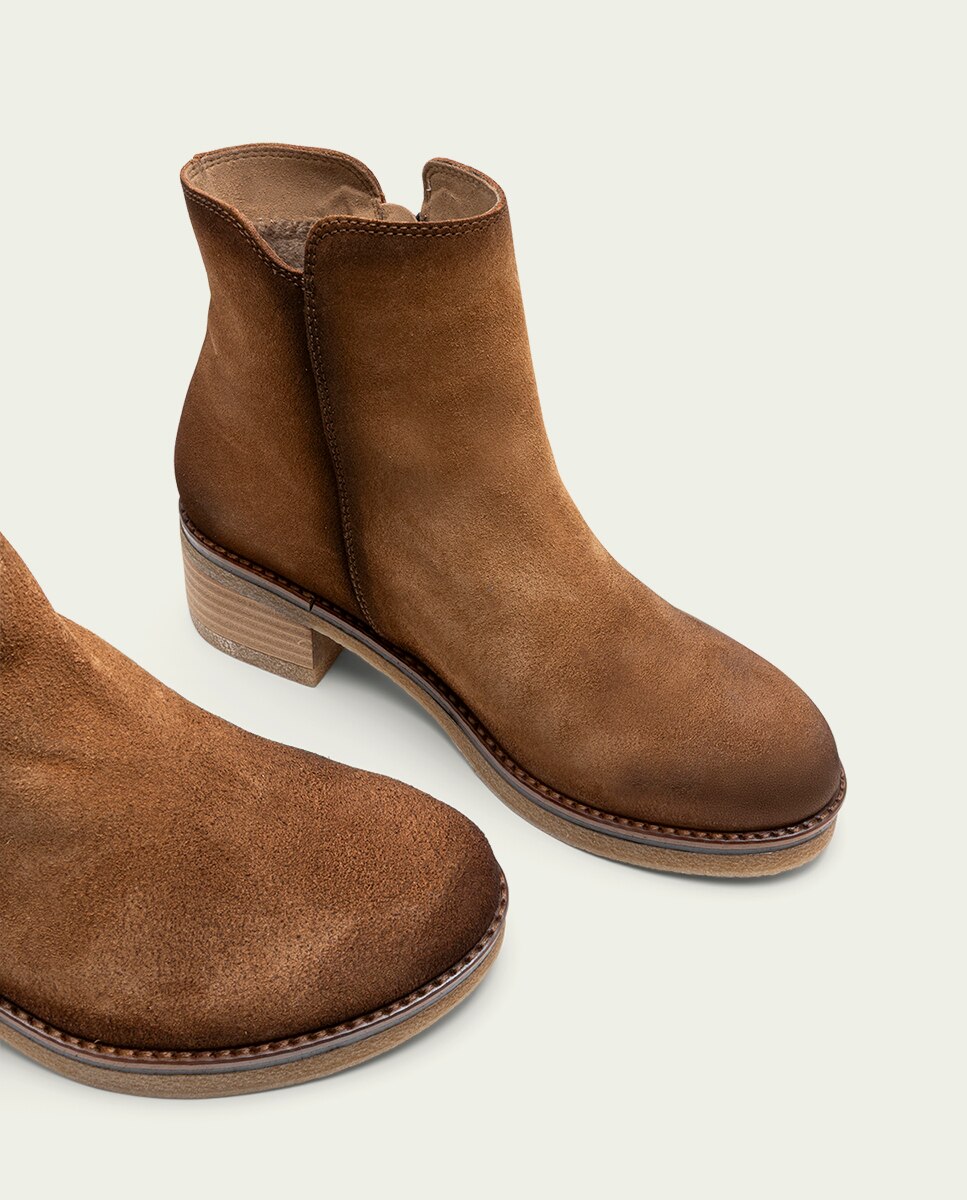 Botines de mujer de serraje con cremallera - Porronet - Cuero Cuero-4