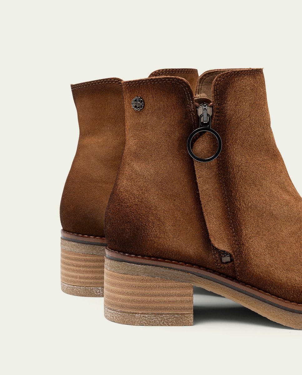 Botines de mujer de serraje con cremallera - Porronet - Cuero Cuero-5