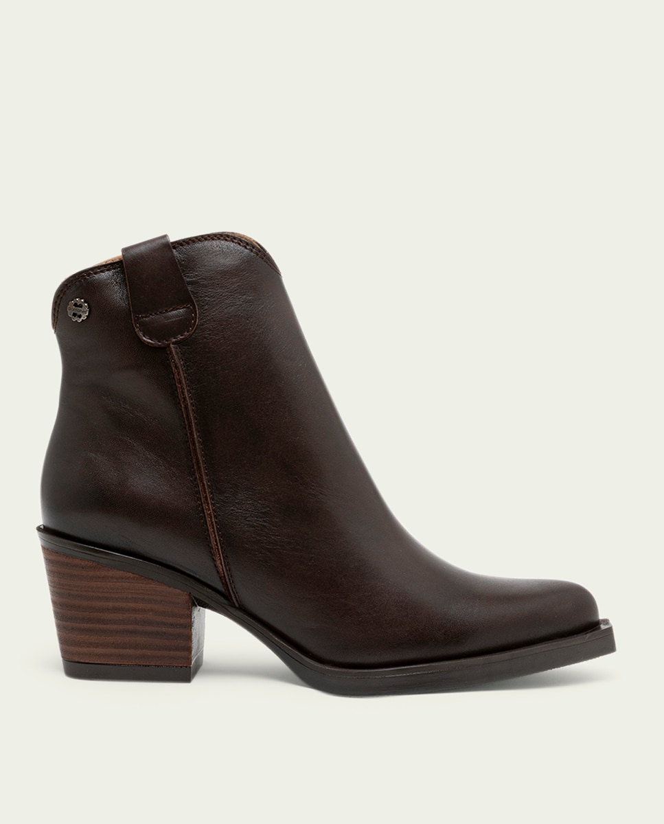 Botín cowboy de mujer de piel con cremallera - Porronet - Moka Moka-1