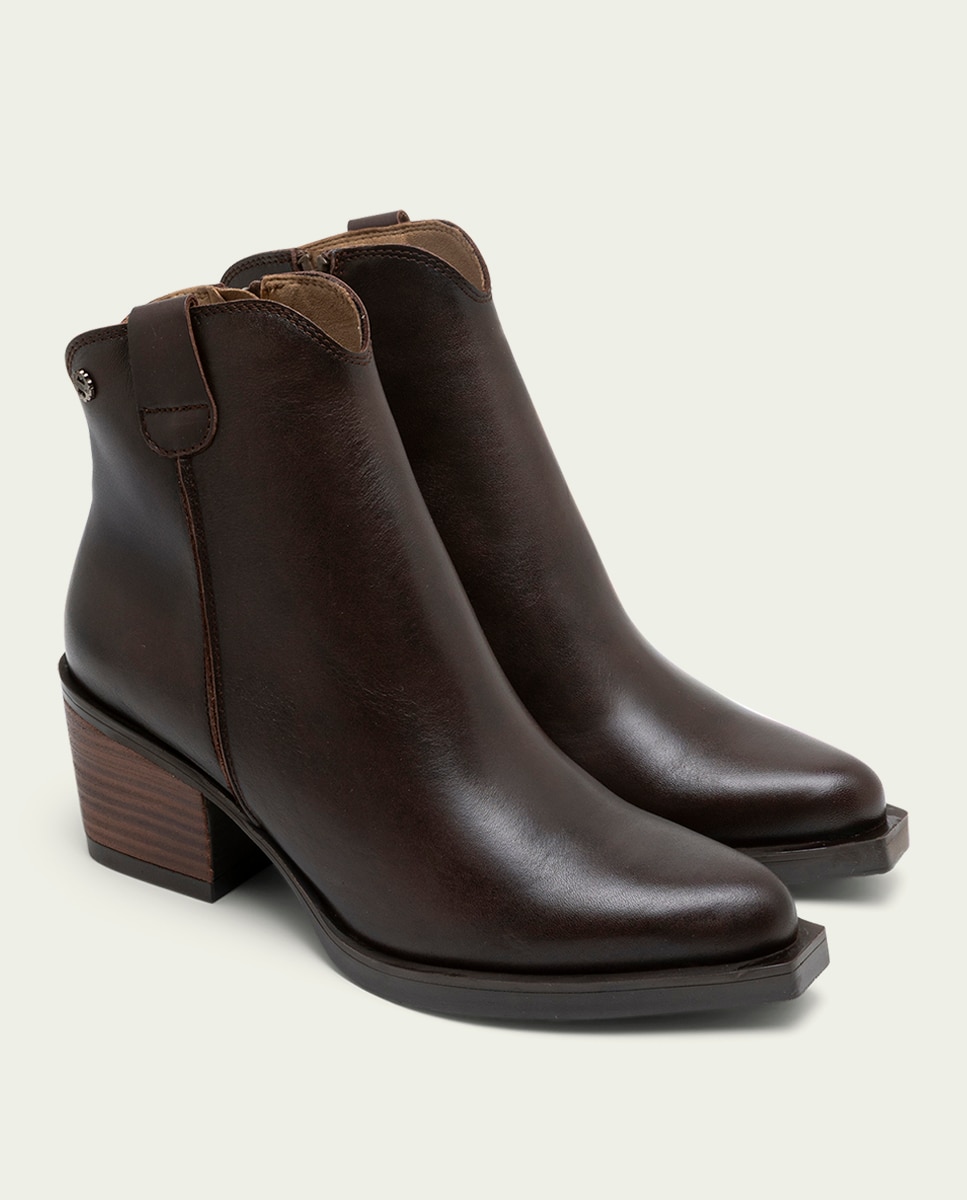 Botín cowboy de mujer de piel con cremallera - Porronet - Moka Moka-3