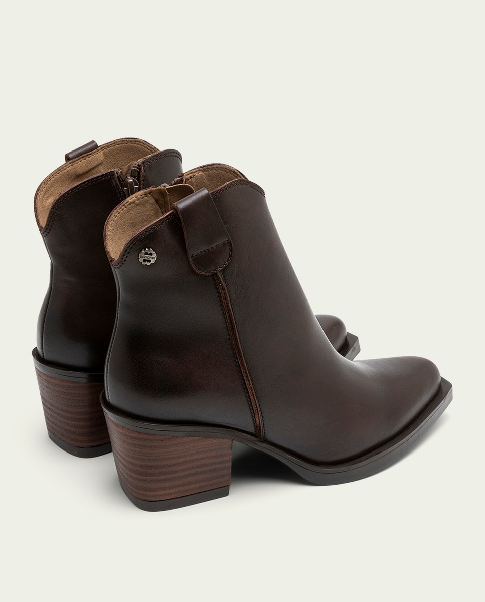 Botín cowboy de mujer de piel con cremallera - Porronet - Moka Moka-2