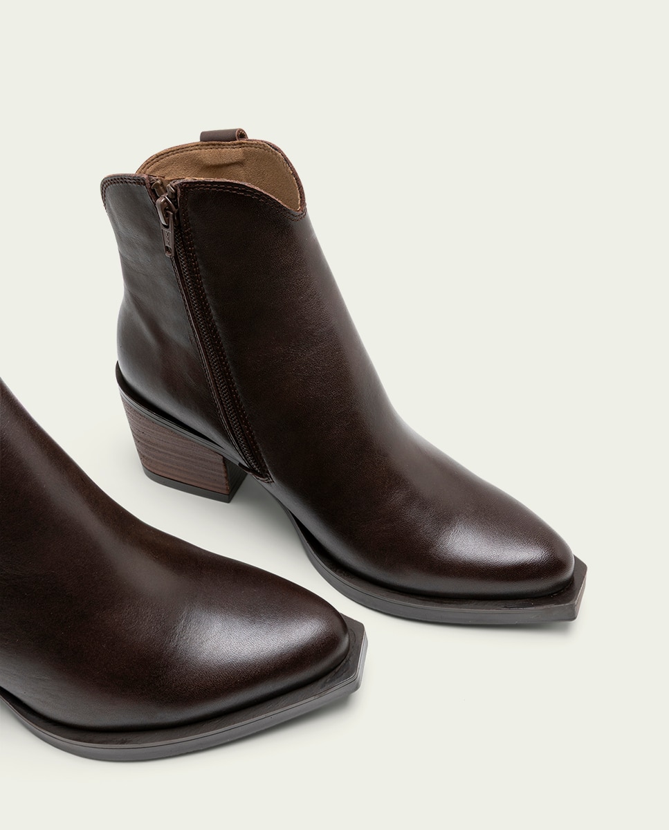 Botín cowboy de mujer de piel con cremallera - Porronet - Moka Moka-4