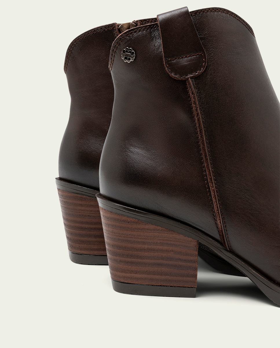 Botín cowboy de mujer de piel con cremallera - Porronet - Moka Moka-5