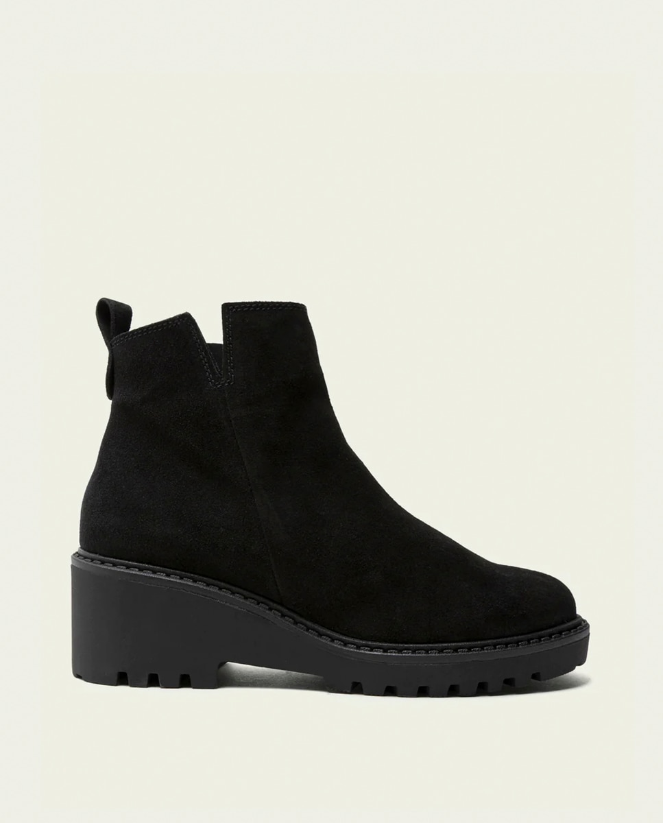Botines de mujer de serraje con cremallera - Porronet - Negro Negro-1
