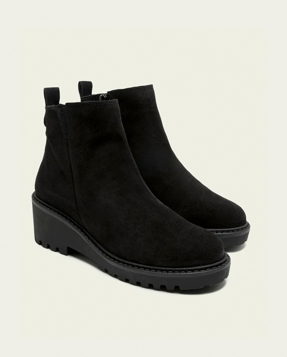Botines de mujer de serraje con cremallera - Porronet - Negro Negro-3