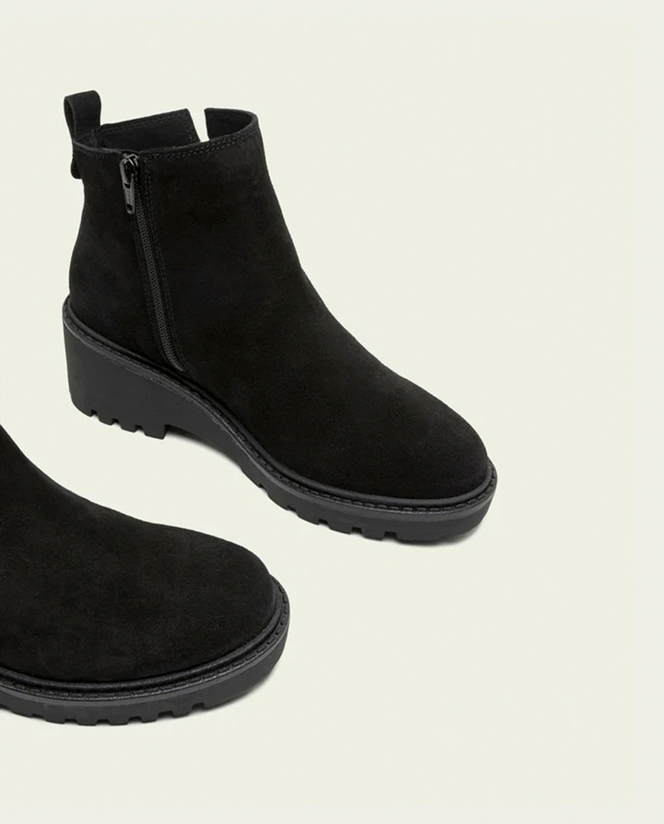 Botines de mujer de serraje con cremallera - Porronet - Negro Negro-4