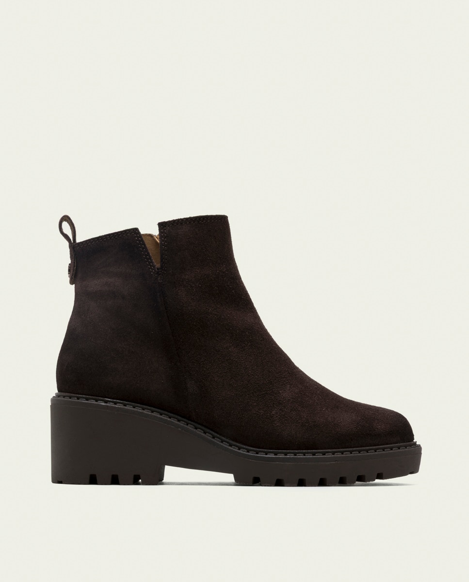 Botines de mujer de serraje con cremallera - Porronet - Moka Moka-1
