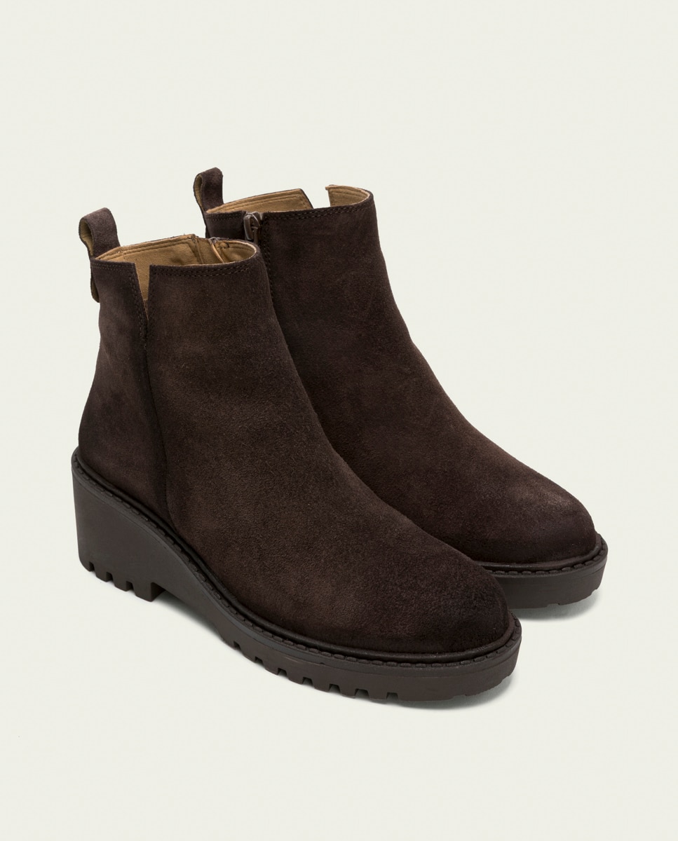 Botines de mujer de serraje con cremallera - Porronet - Moka Moka-3