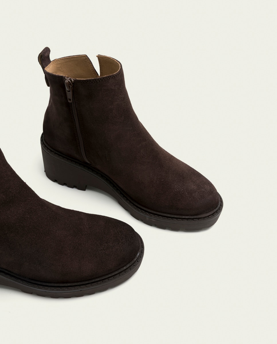 Botines de mujer de serraje con cremallera - Porronet - Moka Moka-4