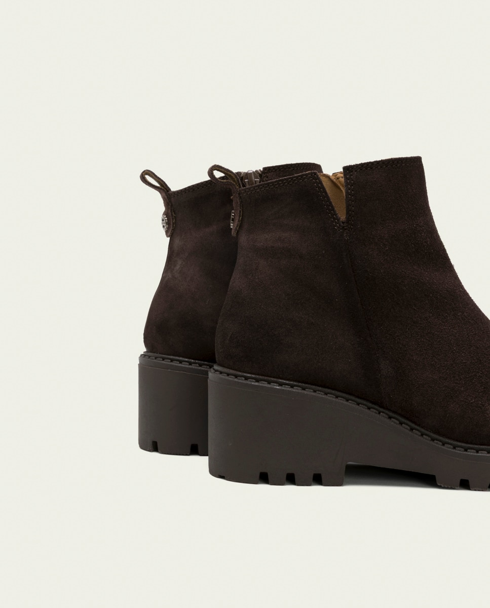 Botines de mujer de serraje con cremallera - Porronet - Moka Moka-5