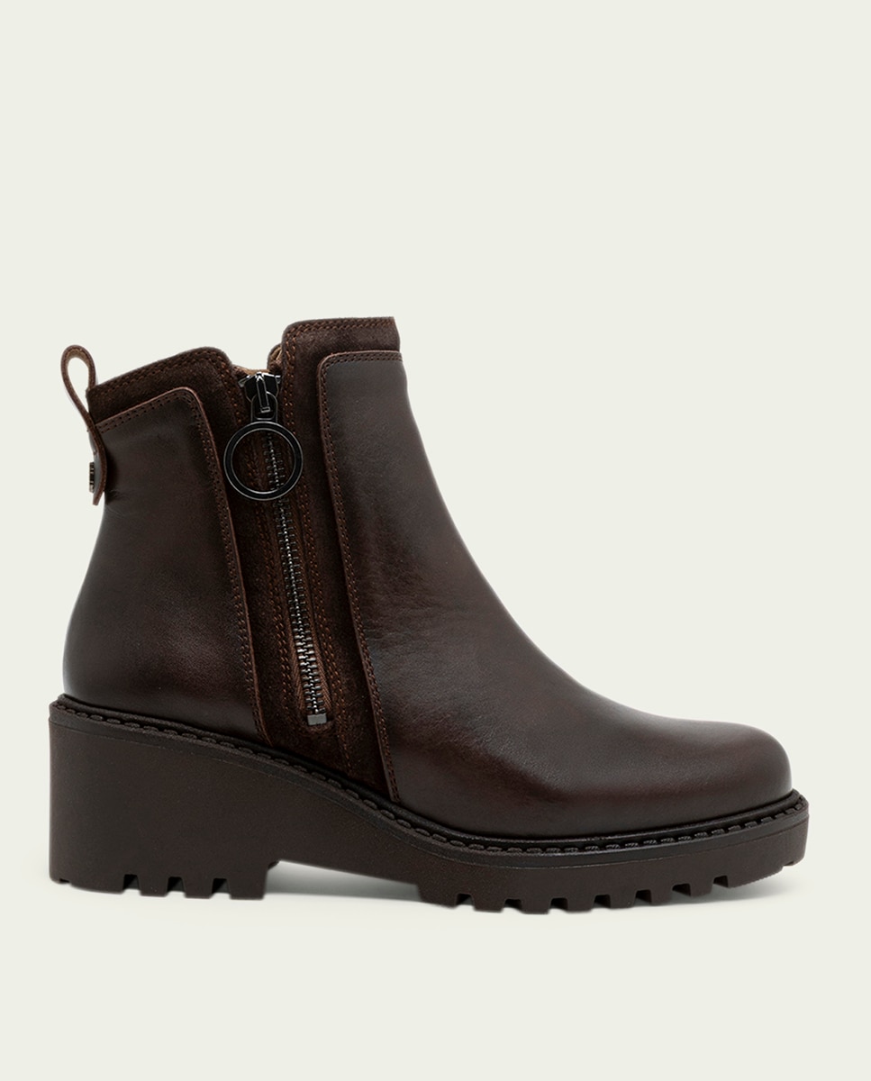 Botines de mujer de serraje con cremallera - Porronet - Moka Moka-1