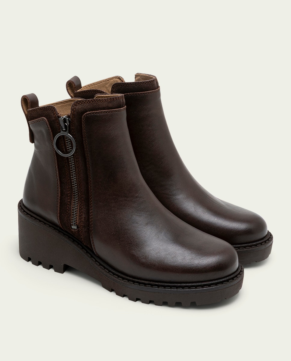 Botines de mujer de serraje con cremallera - Porronet - Moka Moka-3