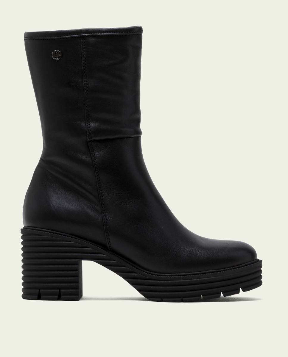 Bota con suela track de mujer de piel con cremallera - Porronet - Negro Negro-1