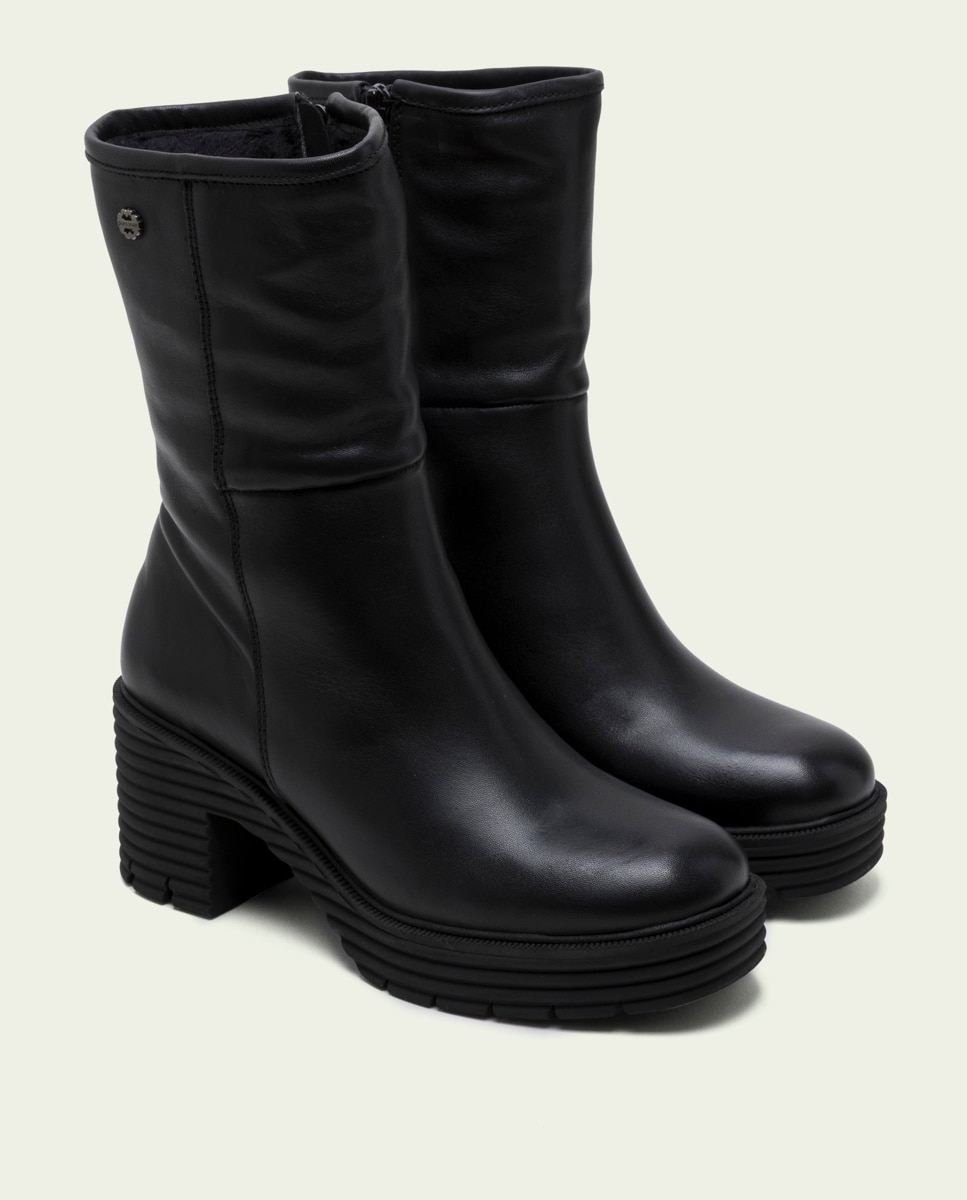 Bota con suela track de mujer de piel con cremallera - Porronet - Negro Negro-3
