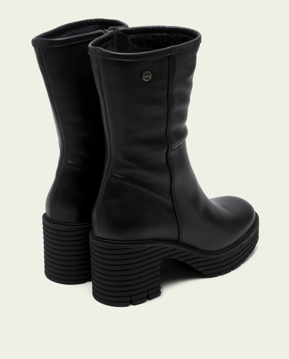 Bota con suela track de mujer de piel con cremallera - Porronet - Negro Negro-2