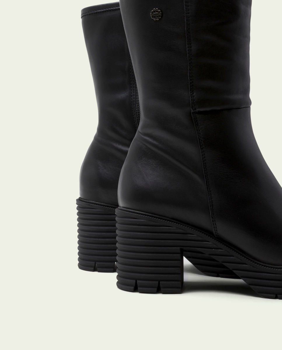 Bota con suela track de mujer de piel con cremallera - Porronet - Negro Negro-5