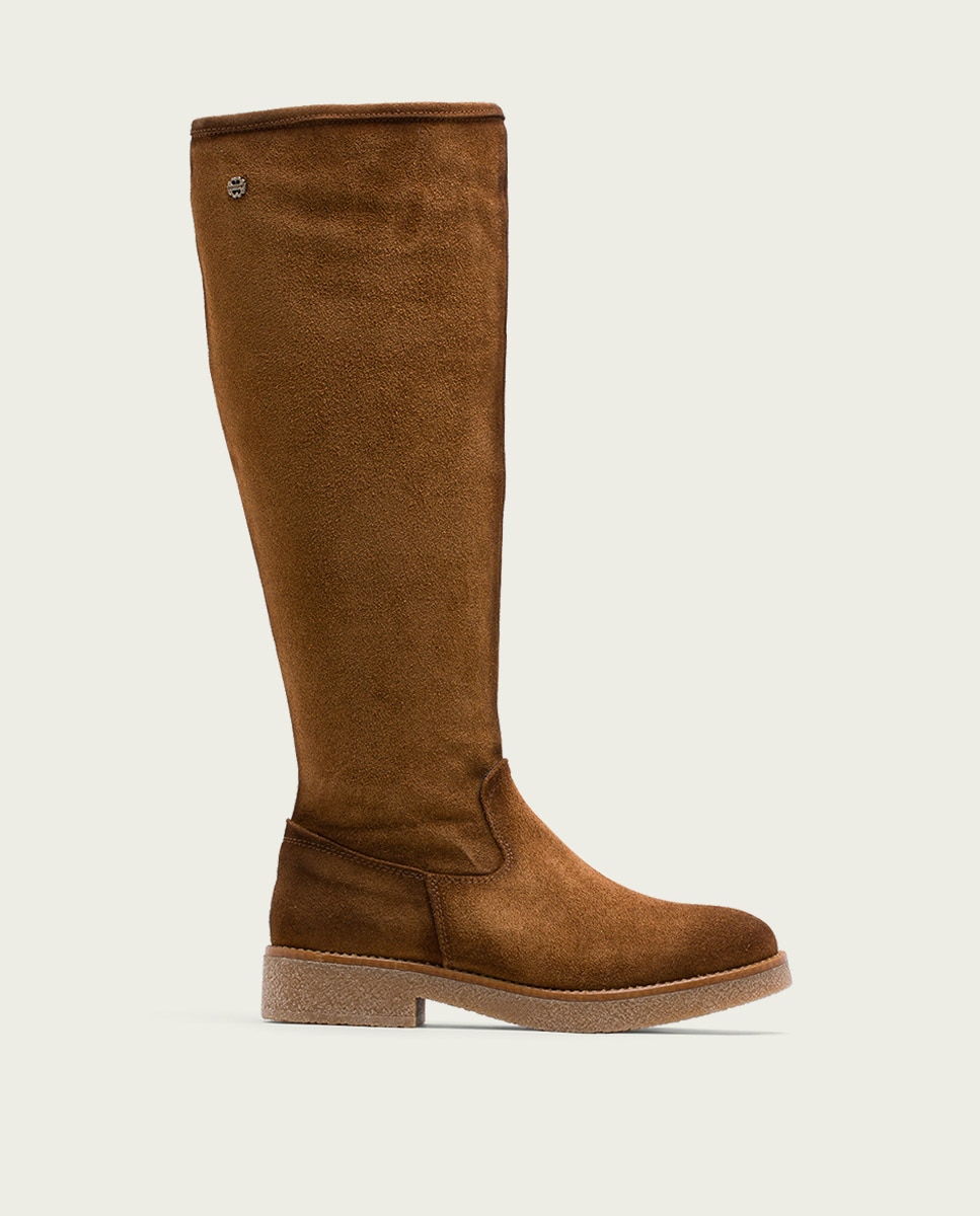 Bota alta de mujer de serraje con cremallera - Porronet - Cuero Cuero-1