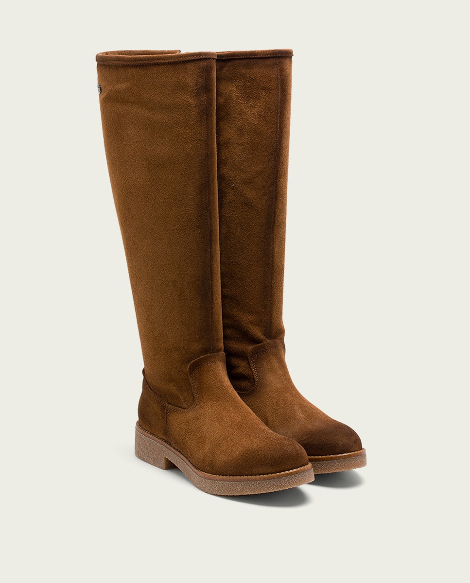 Bota alta de mujer de serraje con cremallera - Porronet - Cuero Cuero-2