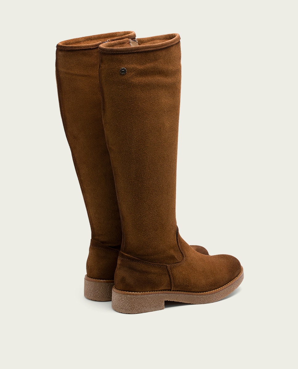 Bota alta de mujer de serraje con cremallera - Porronet - Cuero Cuero-3