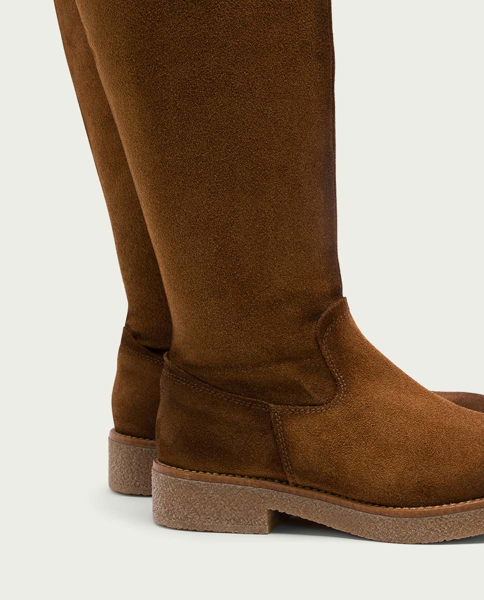 Bota alta de mujer de serraje con cremallera - Porronet - Cuero Cuero-4
