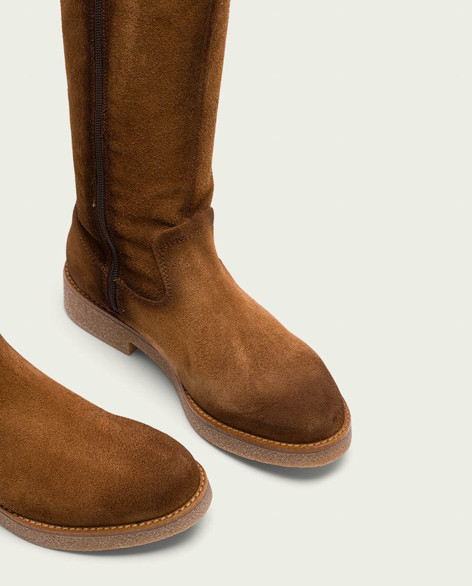 Bota alta de mujer de serraje con cremallera - Porronet - Cuero Cuero-5