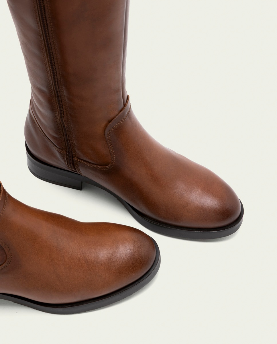 Bota alta de mujer de piel con cremallera - Porronet - Cuero Cuero-4