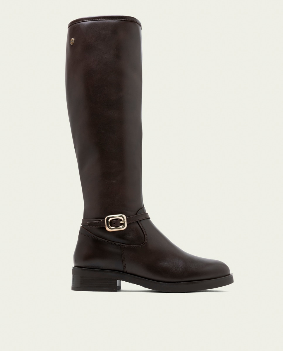 Bota alta de mujer de piel con cremallera - Porronet - Moka Moka-1