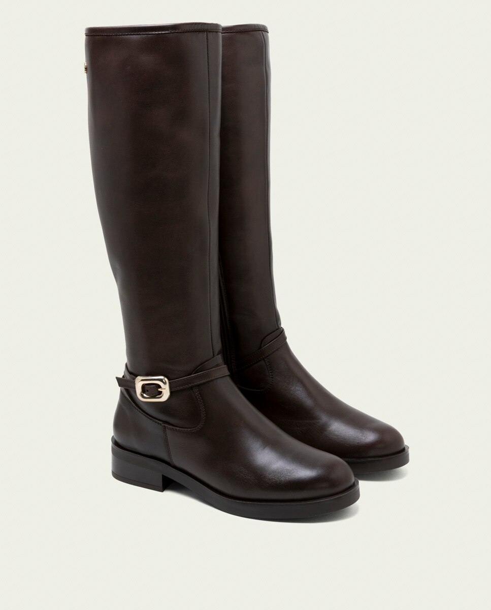 Bota alta de mujer de piel con cremallera - Porronet - Moka Moka-2