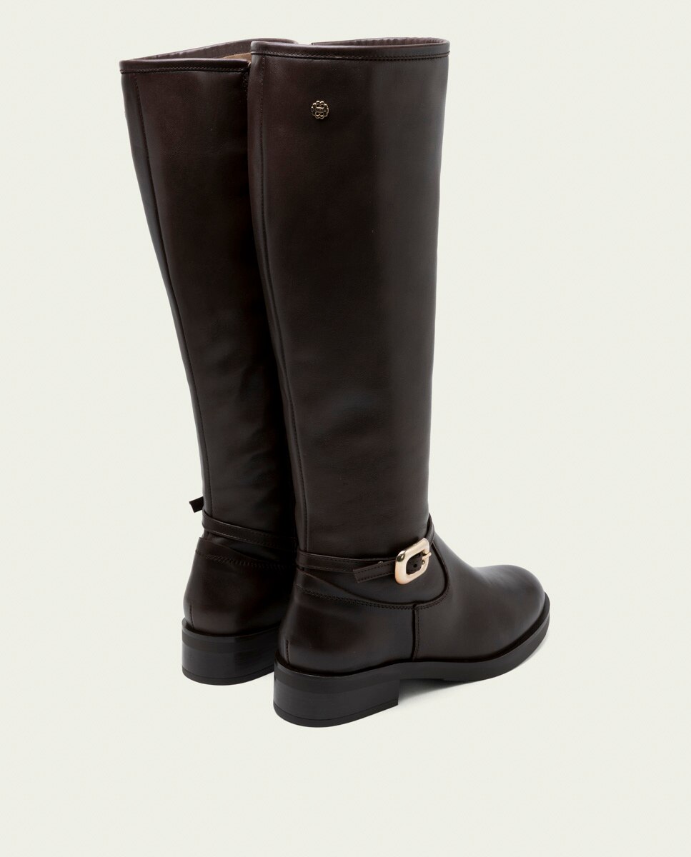 Bota alta de mujer de piel con cremallera - Porronet - Moka Moka-3