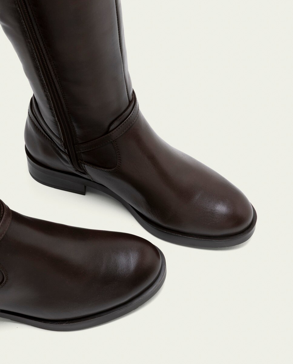 Bota alta de mujer de piel con cremallera - Porronet - Moka Moka-5
