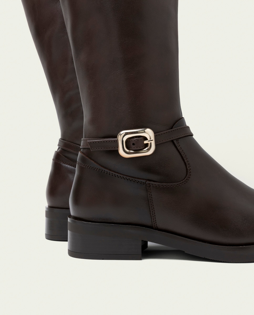 Bota alta de mujer de piel con cremallera - Porronet - Moka Moka-4