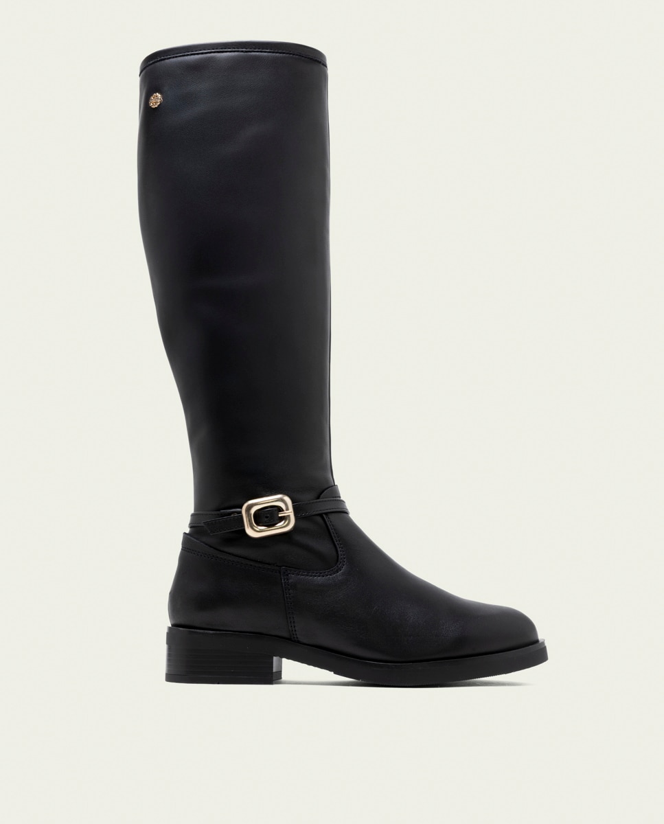 Bota alta de mujer de piel con cremallera - Porronet - Negro Negro-1