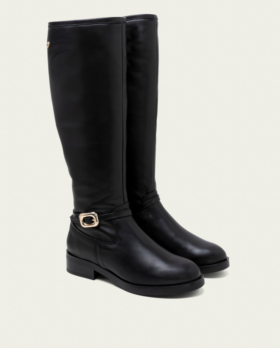 Bota alta de mujer de piel con cremallera - Porronet - Negro Negro-2