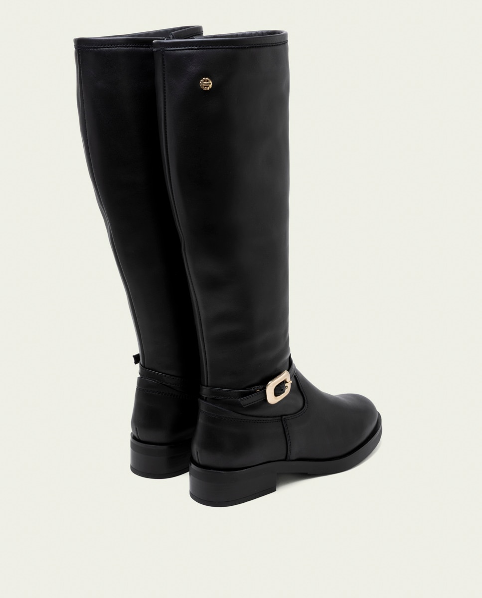 Bota alta de mujer de piel con cremallera - Porronet - Negro Negro-3