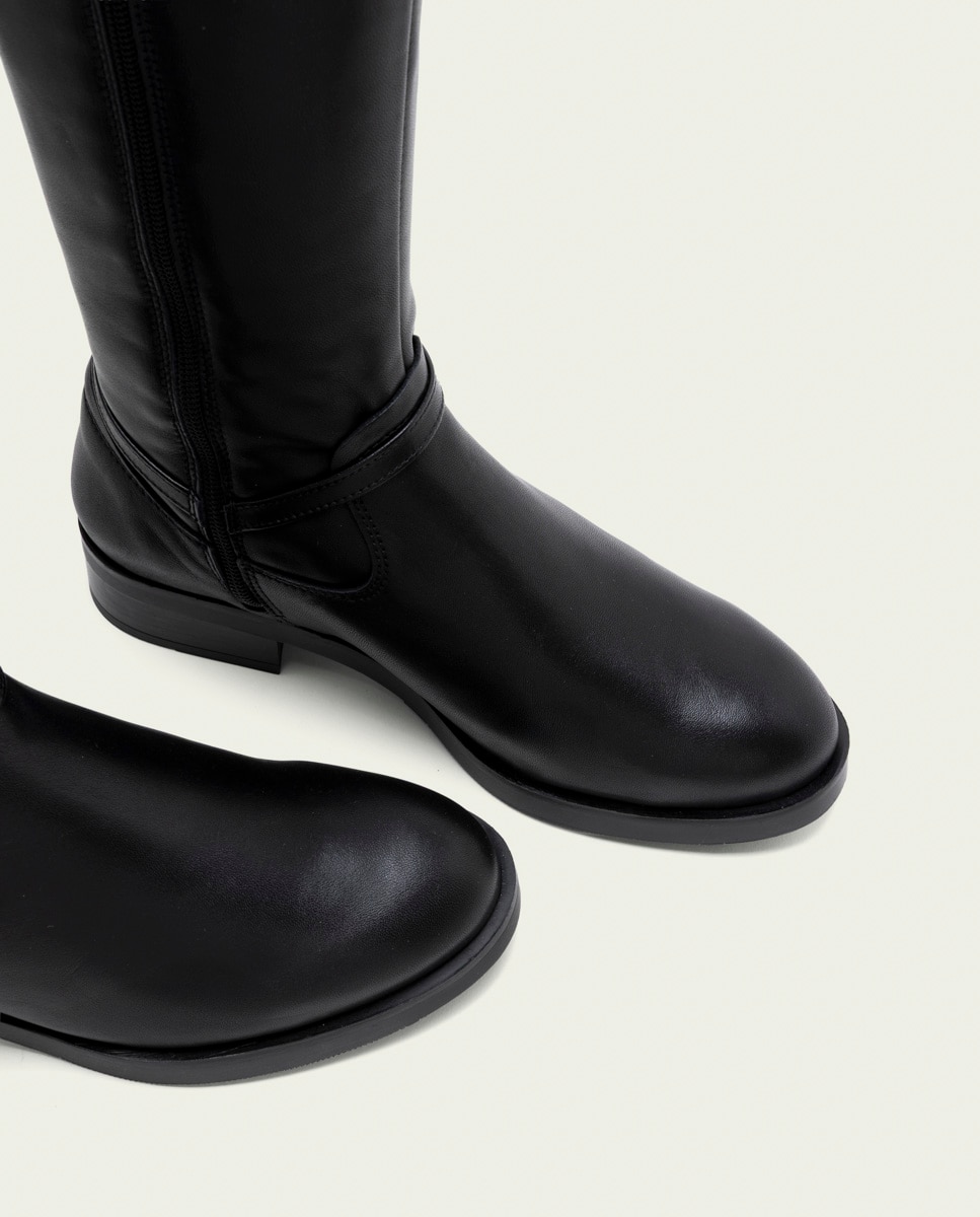 Bota alta de mujer de piel con cremallera - Porronet - Negro Negro-5