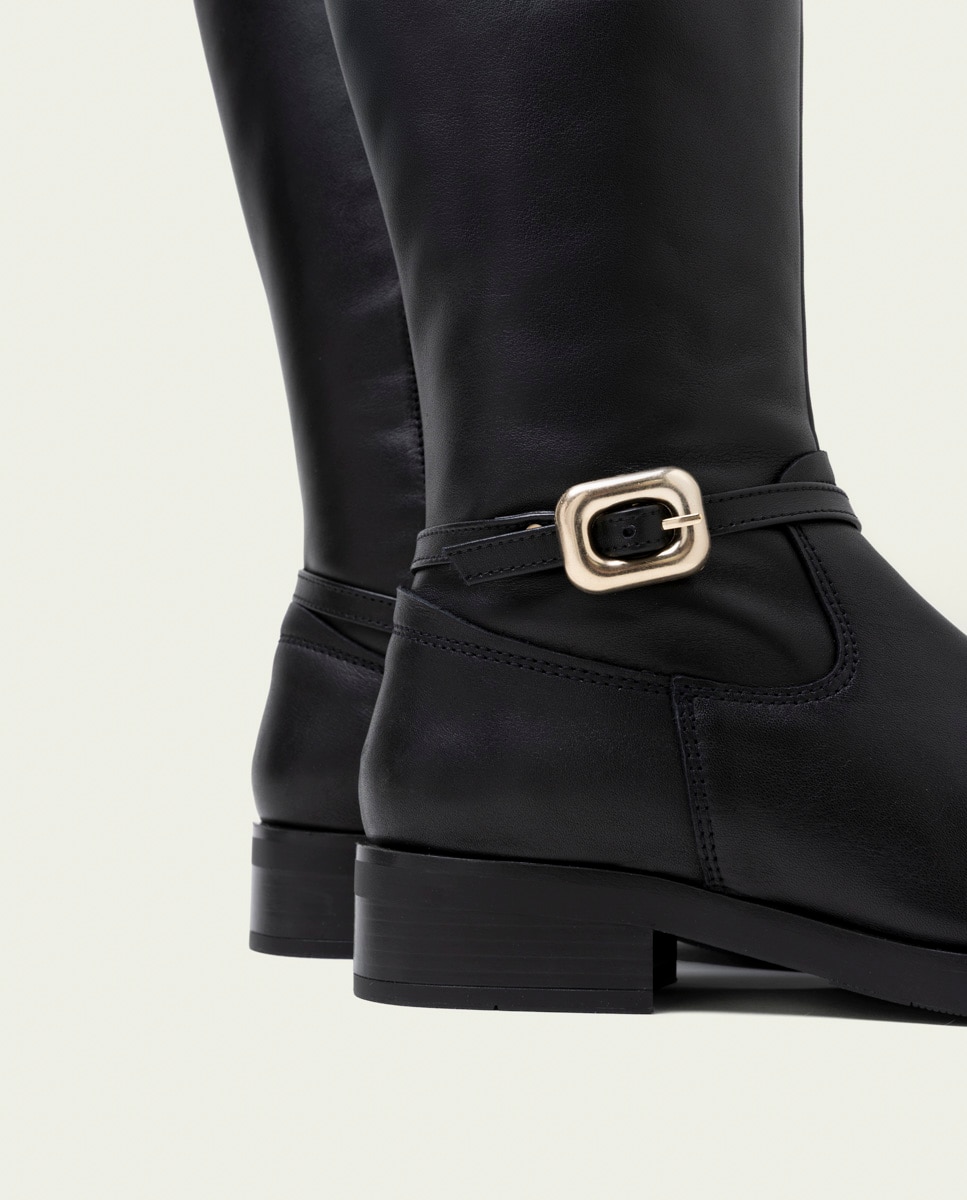 Bota alta de mujer de piel con cremallera - Porronet - Negro Negro-4